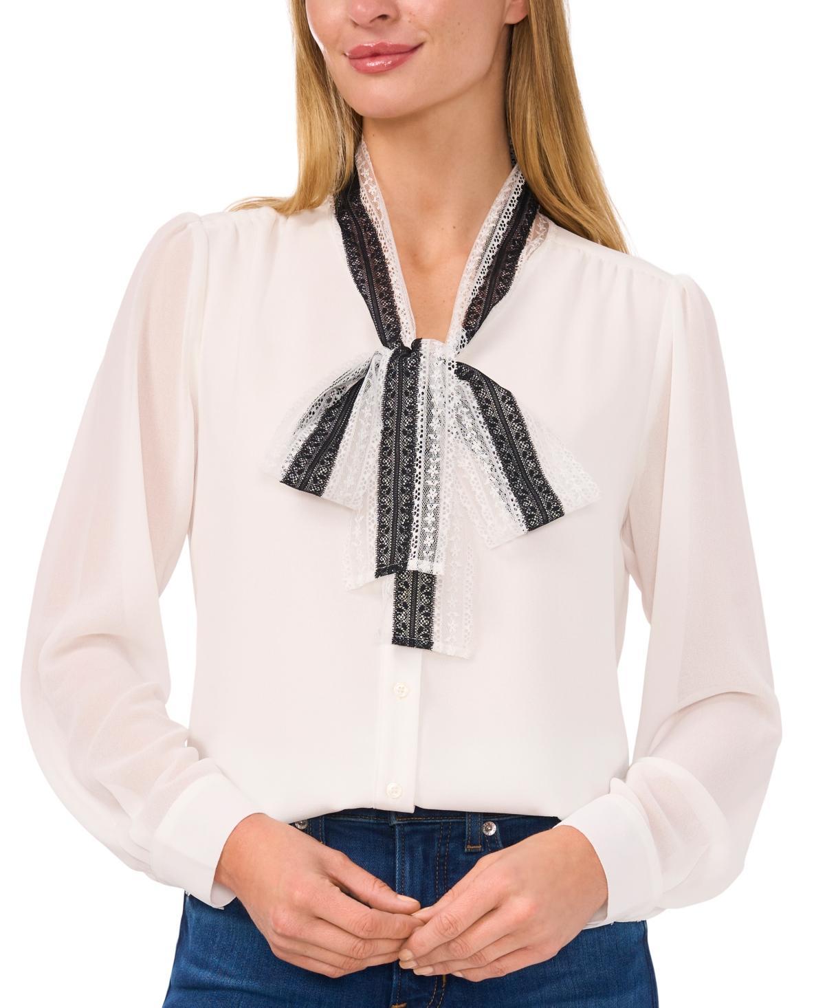 CeCe Womens Tie-Neck Long-Sleeve Blouse Product Image