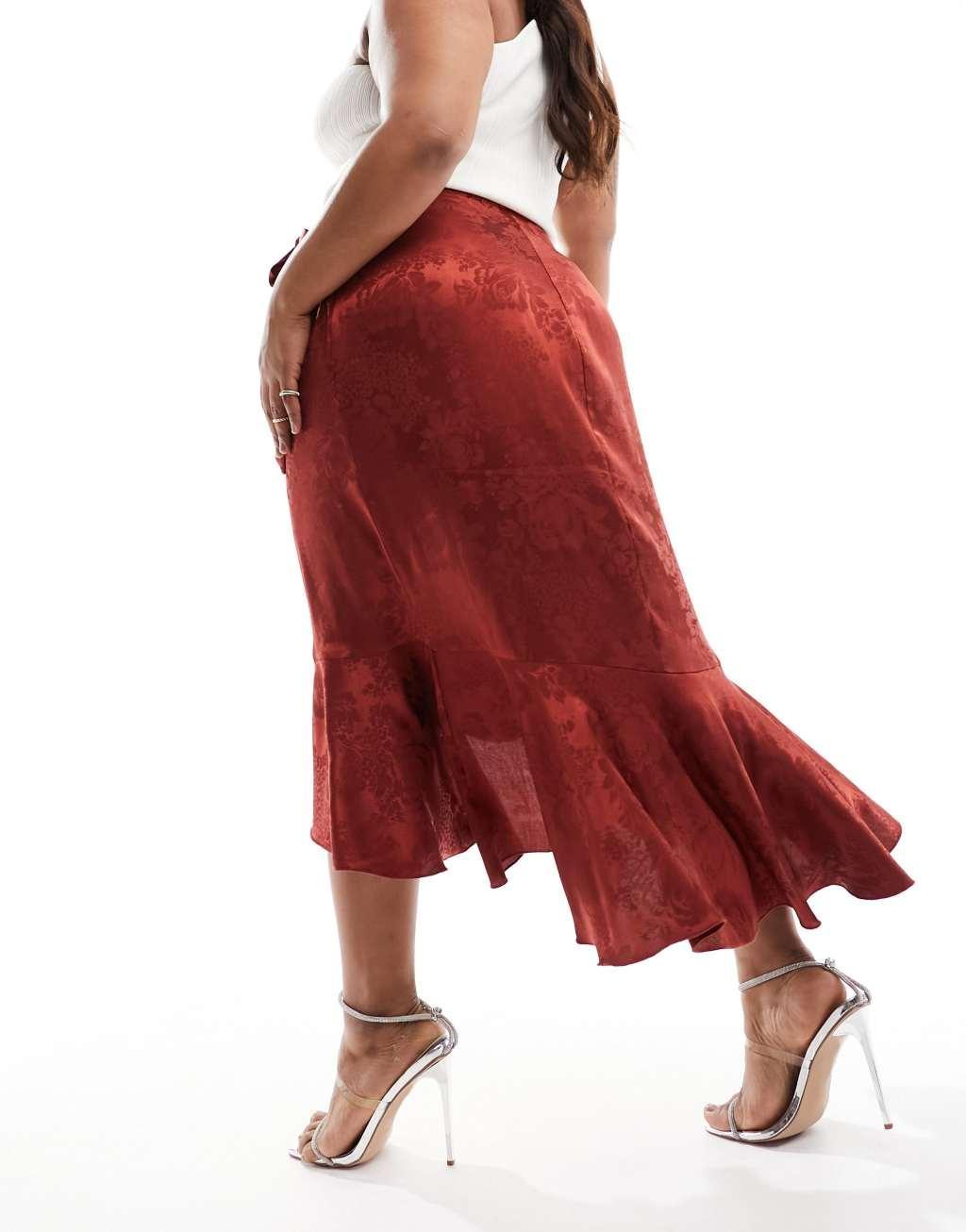 Flounce London Plus satin wrap midaxi skirt Product Image