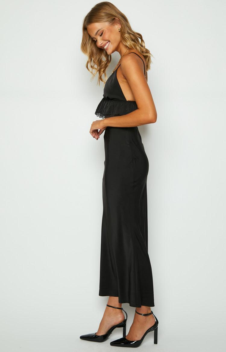 Jayde Black Lace Trim Maxi Skirt Product Image