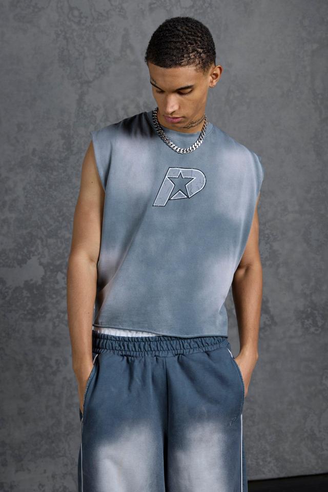 P-Star Oversized Cropped Tank Top with Chest Print | boohooMAN USA Product Image