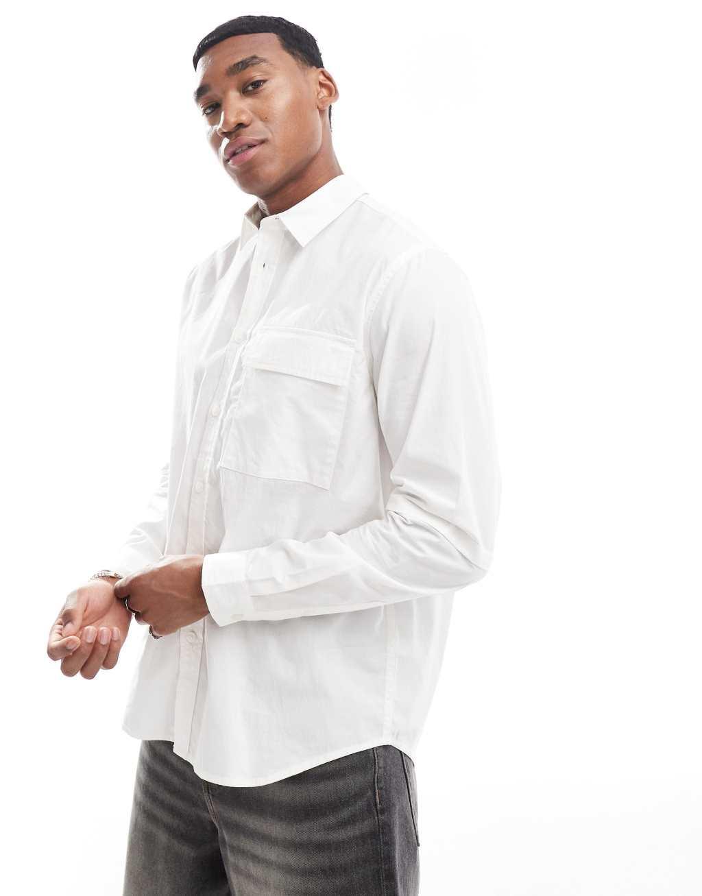 ASOS DESIGN relaxed shirt with double layered sleeve in white Product Image