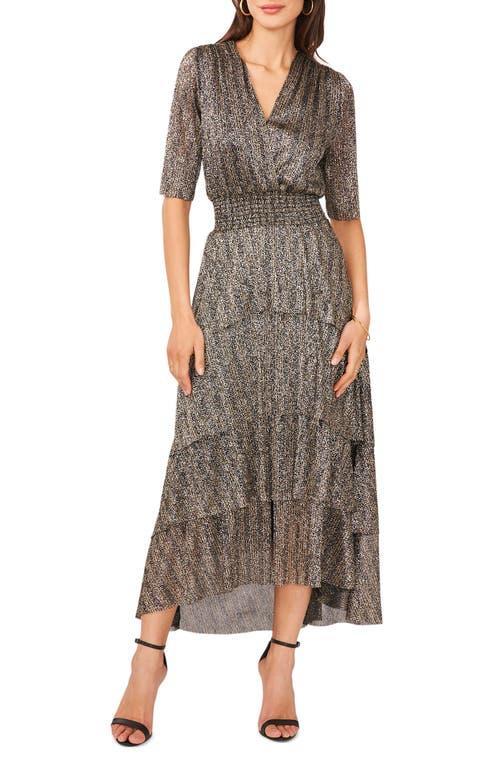 Vince Camuto Metallic Tiered Midi Dress Product Image