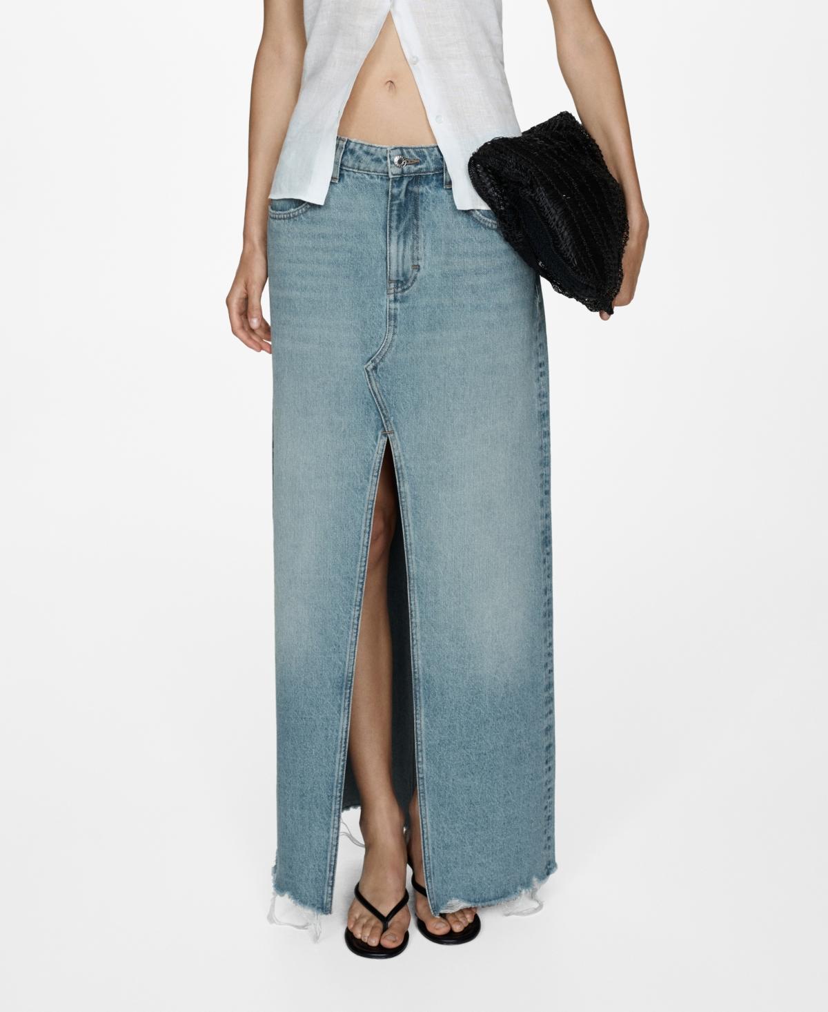 Mango Womens Frayed Hem Detail Denim Skirt Product Image