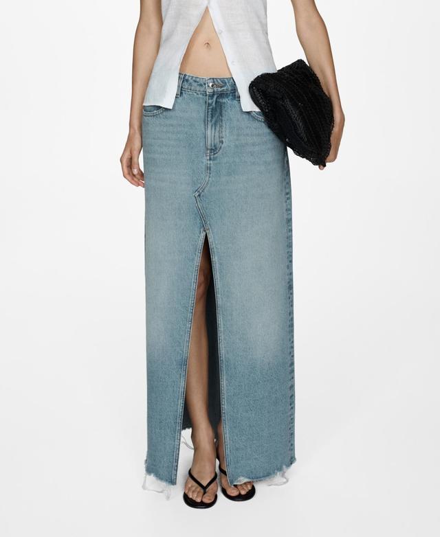 Mango Womens Frayed Hem Detail Denim Skirt Product Image