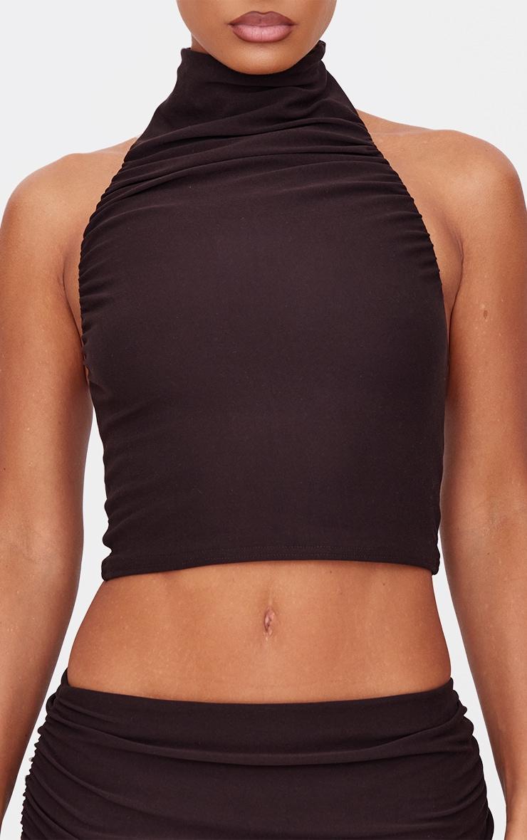 Khaki Soft Touch Ruched Halter Crop Top Product Image