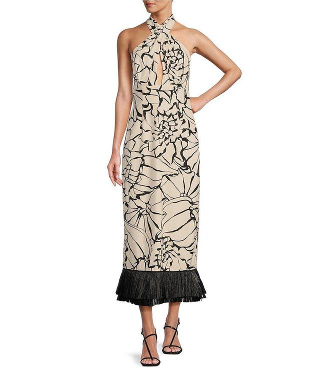 Antonio Melani x M.G. Style Sommers Halter Linen Blend Shell Print Fringe Detail Dress Product Image