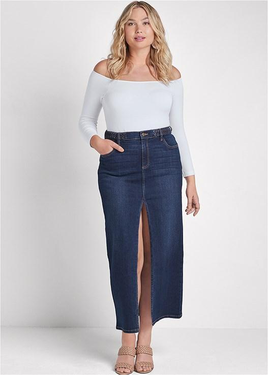 Front Slit Jean Maxi Skirt Product Image