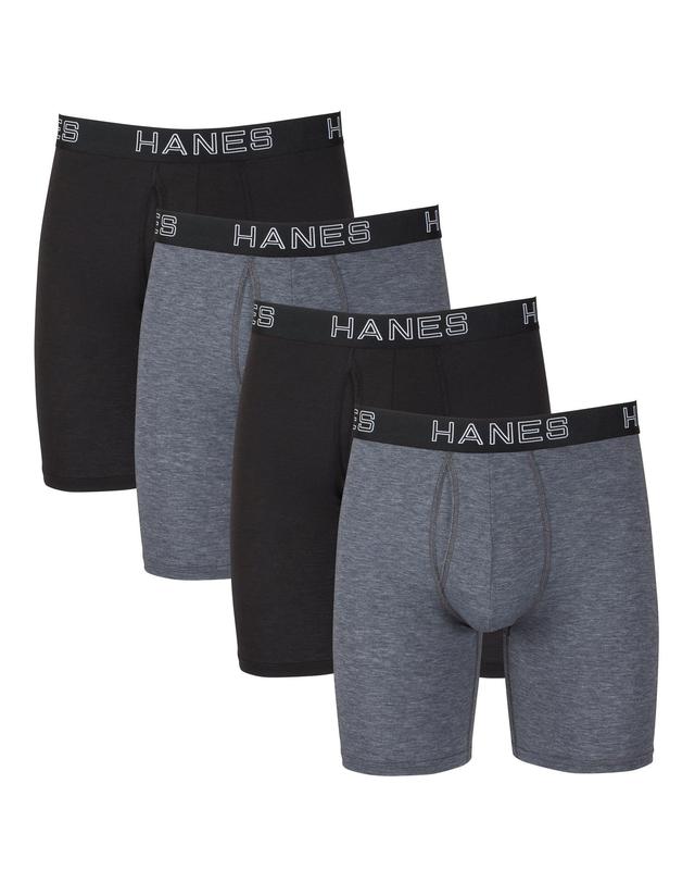 Hanes Ultimate Comfort Flex Fit Total Support Pouch Mens Long Leg Boxer Brief Underwear, Black/Grey, 4-Pack M Product Image