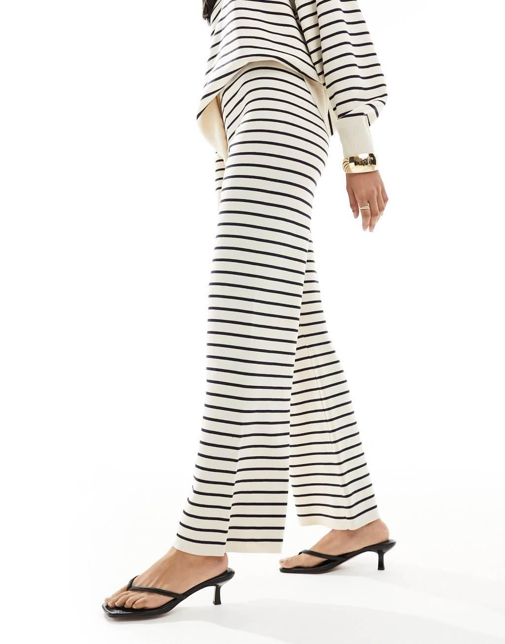 Pretty Lavish striped wide leg pants in cream and navy - part of a set Product Image