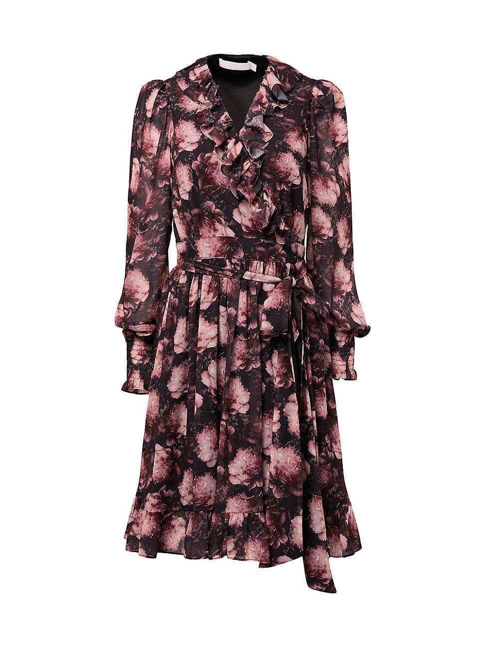 Womens Ruffled Floral Wrap Dress Product Image