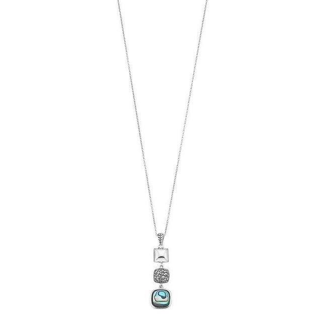 Lavish by TJM Sterling Silver Cabochon Abalone & Marcasite Pendant Necklace, Womens Product Image