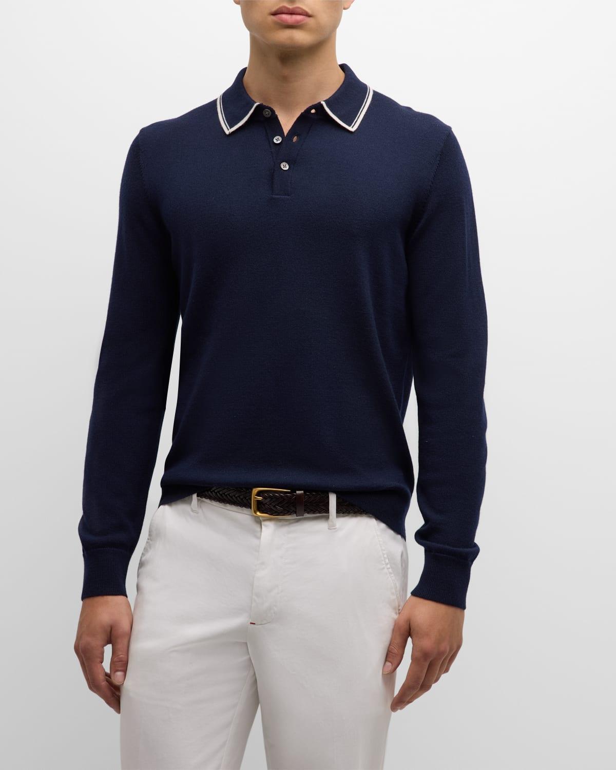 Mens Tipped Wool Polo Sweater Product Image