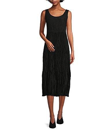 Eileen Fisher Crushed Silk Scoop Neck Sleeveless Slip Midi Dress Product Image