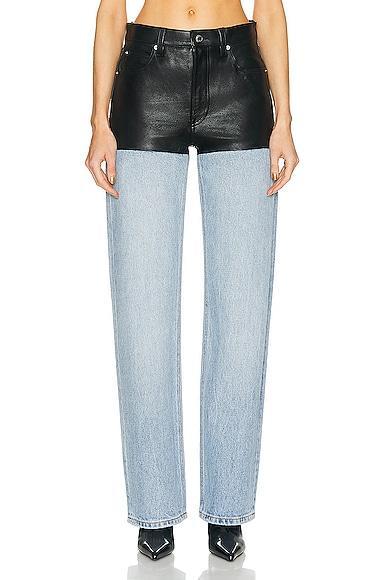 Alexander Wang Leather & Denim Five-Pocket Straight Leg Pants Product Image