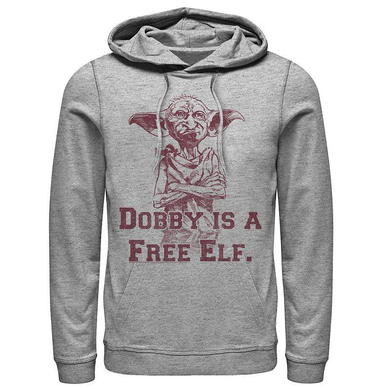 Mens Harry Potter Dobby Is A Free Elf Sketch Graphic Pullover Hoodie Athletic Grey Product Image