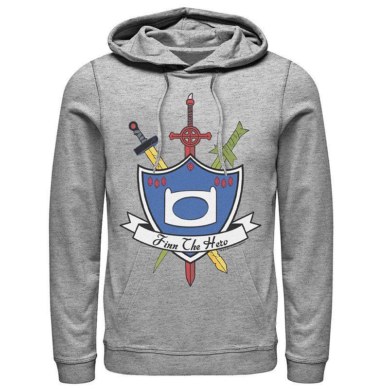 Mens Cartoon Network Adventure Time Finn The Hero Sword And Shield Banner Hoodie Product Image