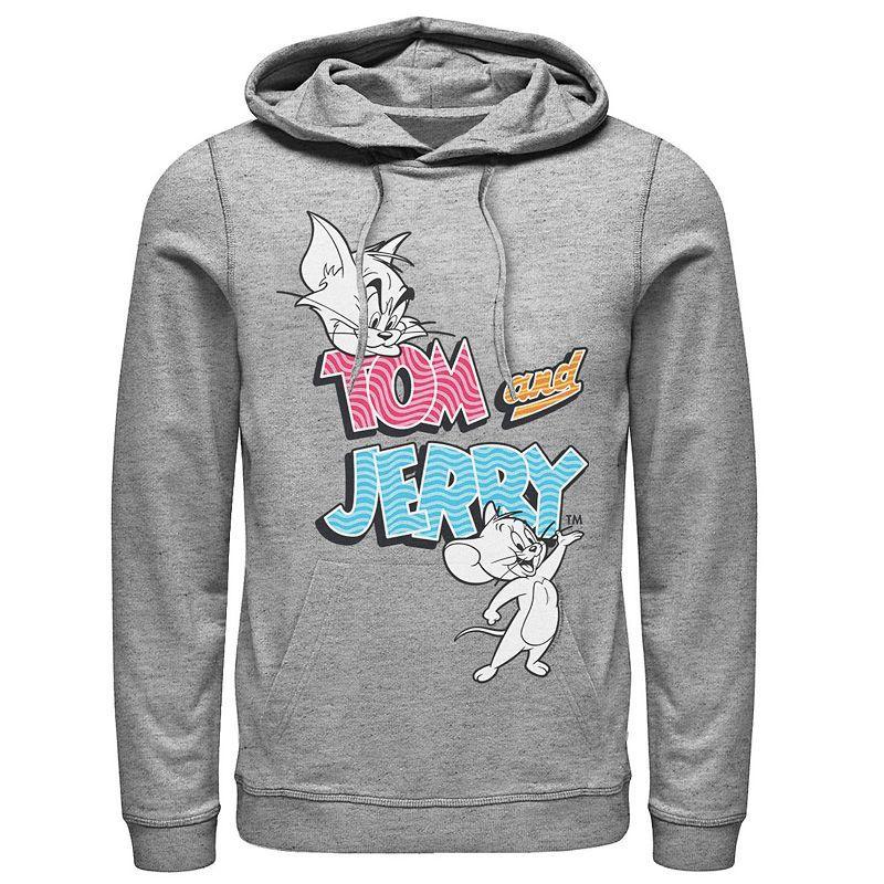 Mens Tom And Jerry Patterned Logo Stamp Portrait Hoodie Athletic Grey Product Image