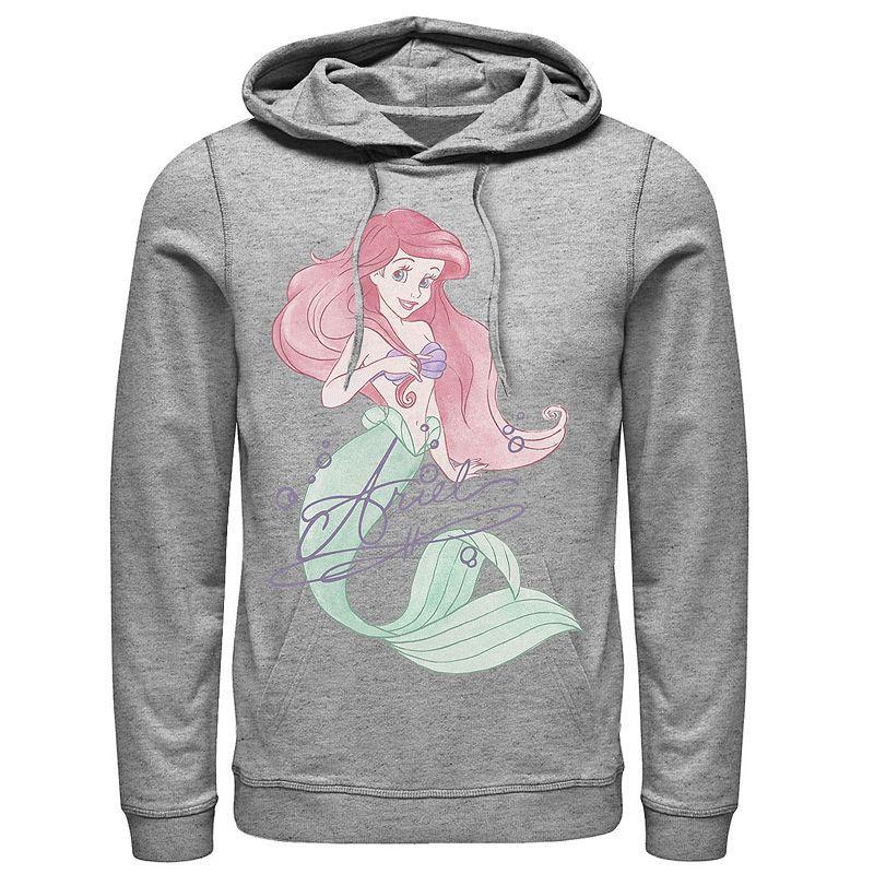 Disneys The Little Mermaid Ariel Mens Signed Portrait Hoodie Athletic Grey Product Image