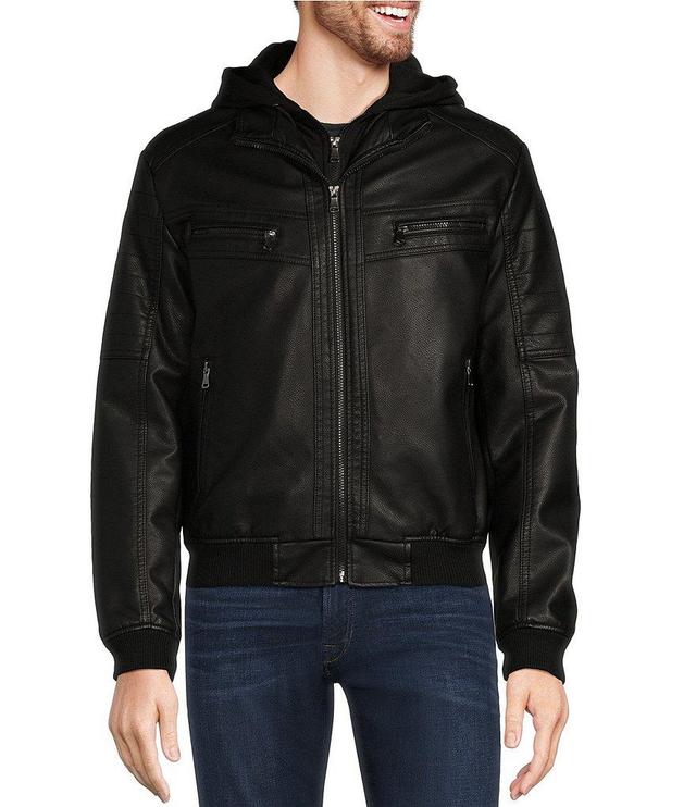 Murano Big & Tall PU Bomber with Knit Hood Faux Leather Jacket Product Image