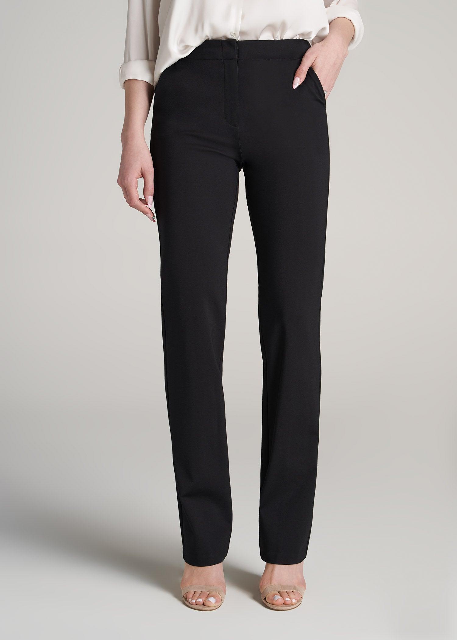 Slim Straight Leg Dress Pants for Tall Women in Black Female Product Image