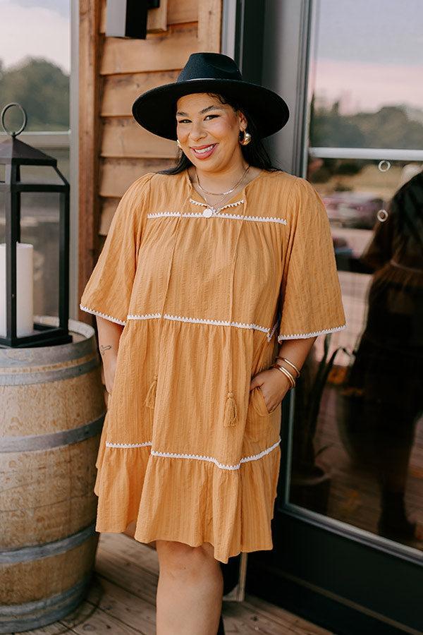 Simply Lovely Tiered Mini Dress in Mustard Curves Product Image