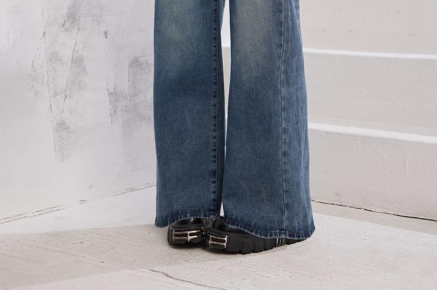 High Waist Washed Wide Leg Jeans Product Image