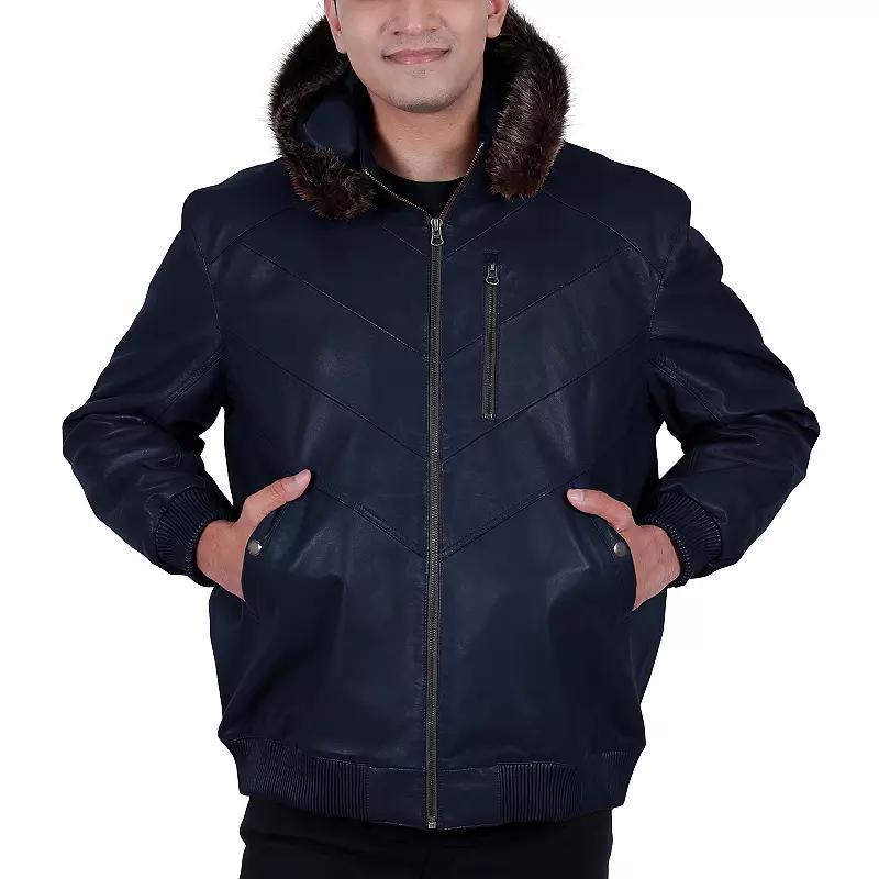 Mens Franchise Ace Leather Hooded Bomber Jacket Blue Product Image