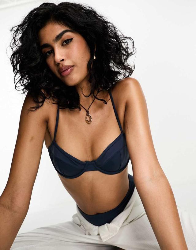 Weekday Blizz low wire bikini top in navy Product Image