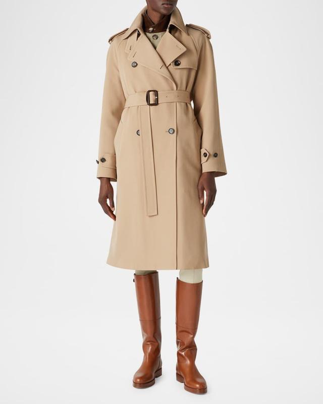 Clive Double-Breasted Belted Drill Wool Trench Coat Product Image