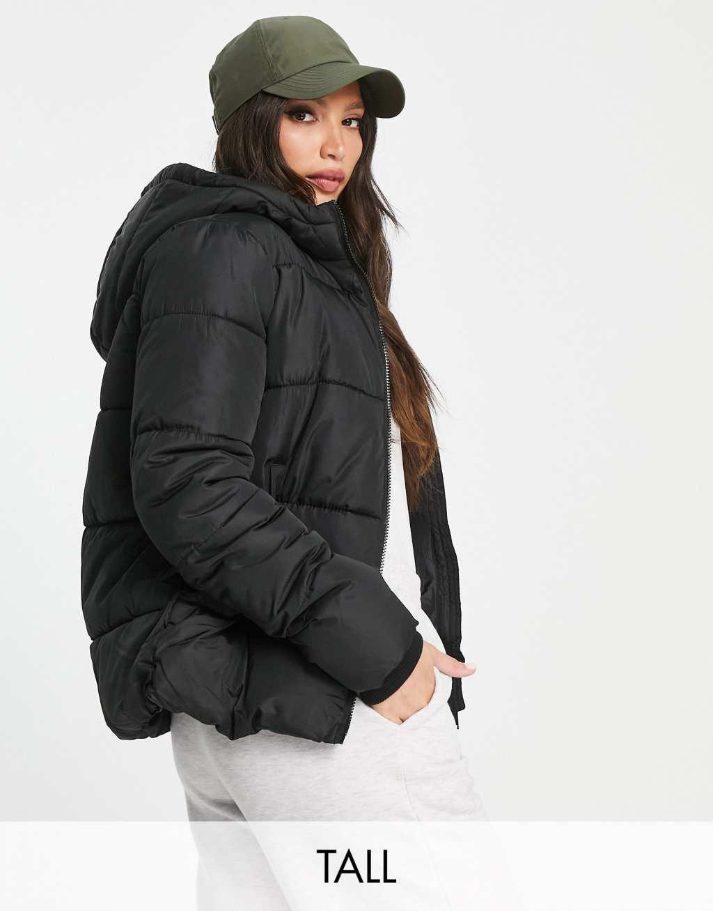 Pieces Tall hooded padded jacket in black Product Image