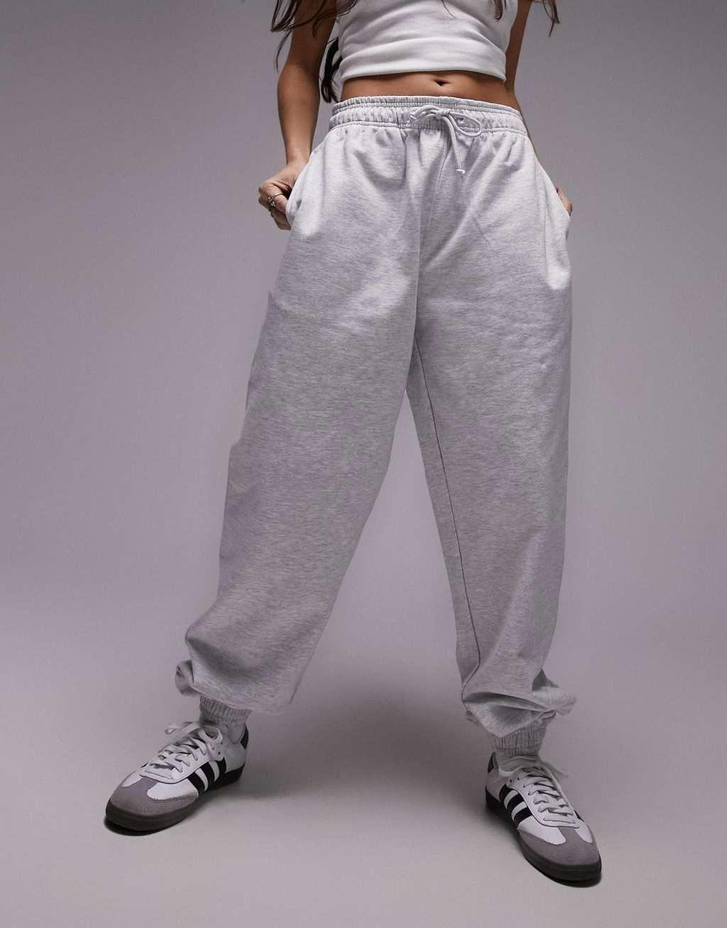 Topshop oversized cuffed sweatpants in gray heather Product Image