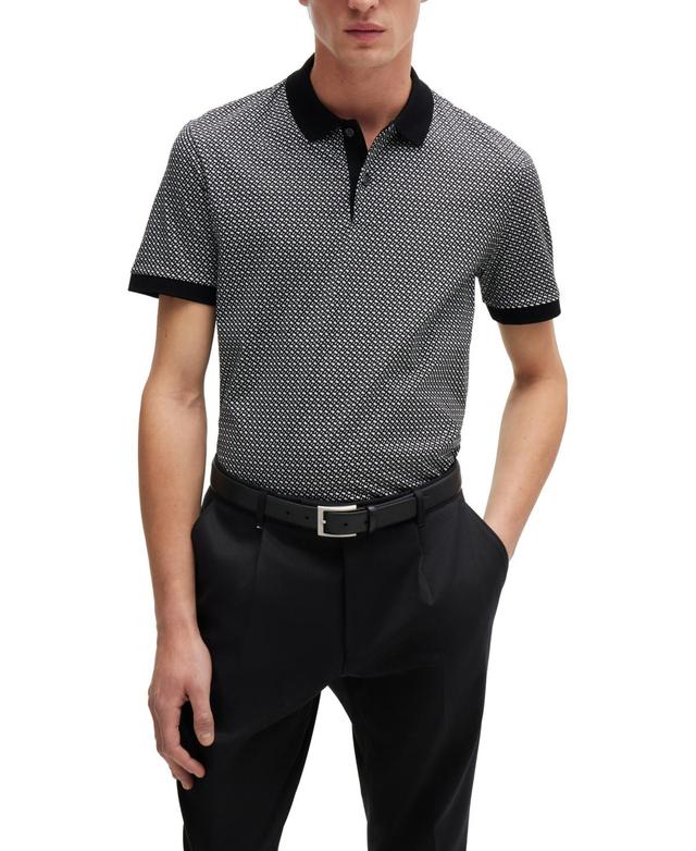 Boss By  Men's Two-tone Monogram Polo Shirt In Black Product Image