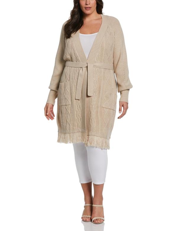 Ella by Rafaella Women's Plus Size Fringe Duster Sweater Top in Wheat Heather Beige, Size 1X, Solid, 100% Acrylic Product Image