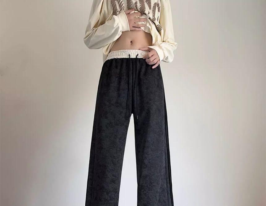 Drawstring Waist Two Tone Loose Fit Pants Product Image