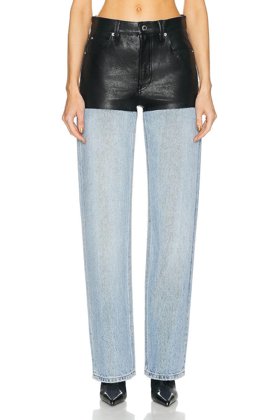 Alexander Wang Leather & Denim Five-Pocket Straight Leg Pants Product Image