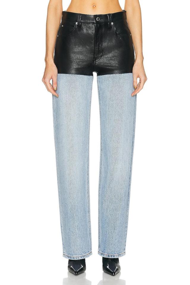 Alexander Wang Leather & Denim Five-Pocket Straight Leg Pants Product Image