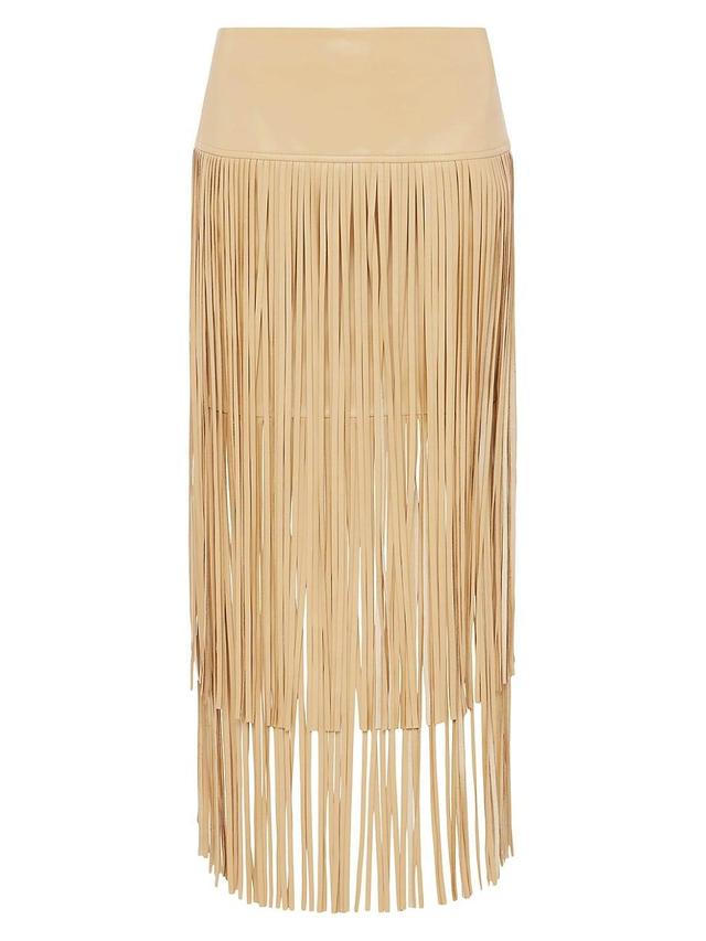 Womens Karolina Fringe Vegan Leather Skirt Product Image