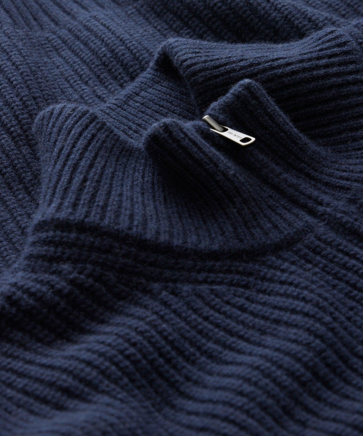 Full-Zip Mock Neck Cashmere Sweater in Navy Product Image