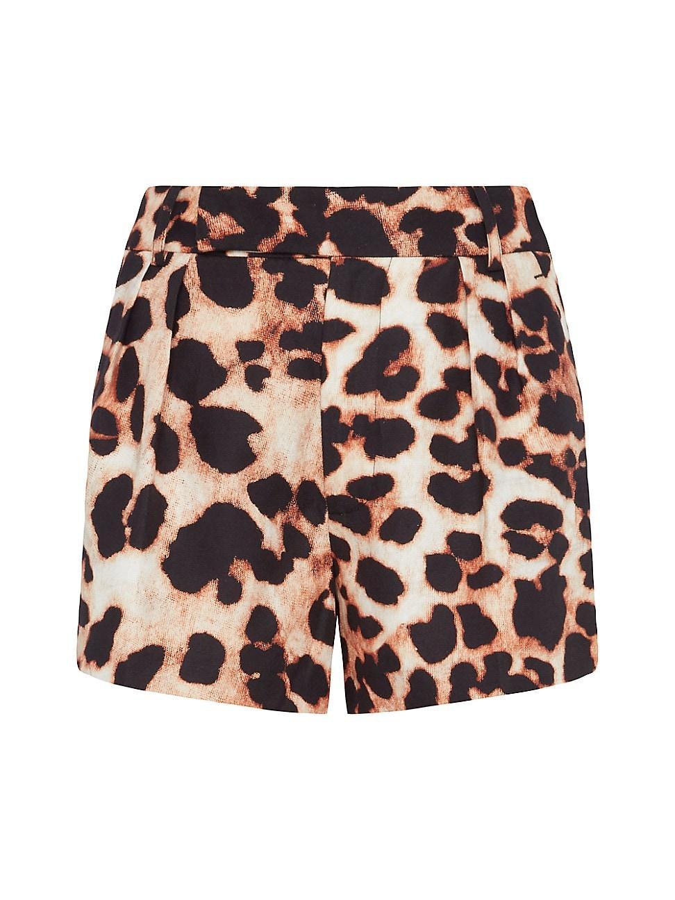 Womens Leopard Pleated Linen-Blend Shorts Product Image