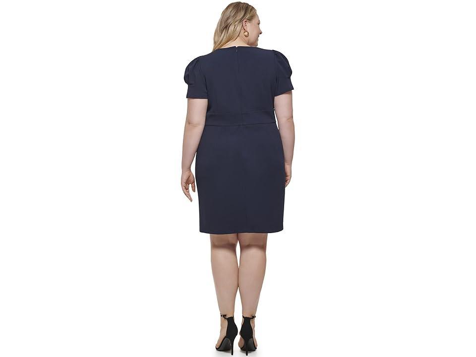 DKNY Plus Size V-Neck Puff Sleeve Dress (Midnight) Women's Clothing Product Image