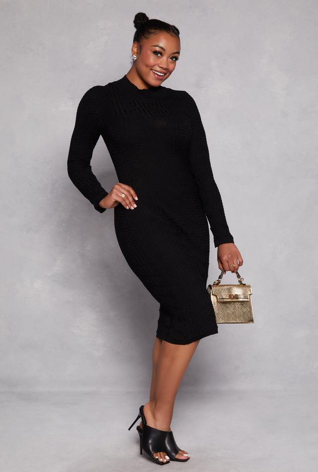 Womens Plus Size Greek Key Textured Knit Sweater Dress Product Image