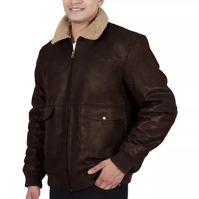 Big & Tall Franchise Club Hero Leather Bomber Jacket, Mens Brown Product Image