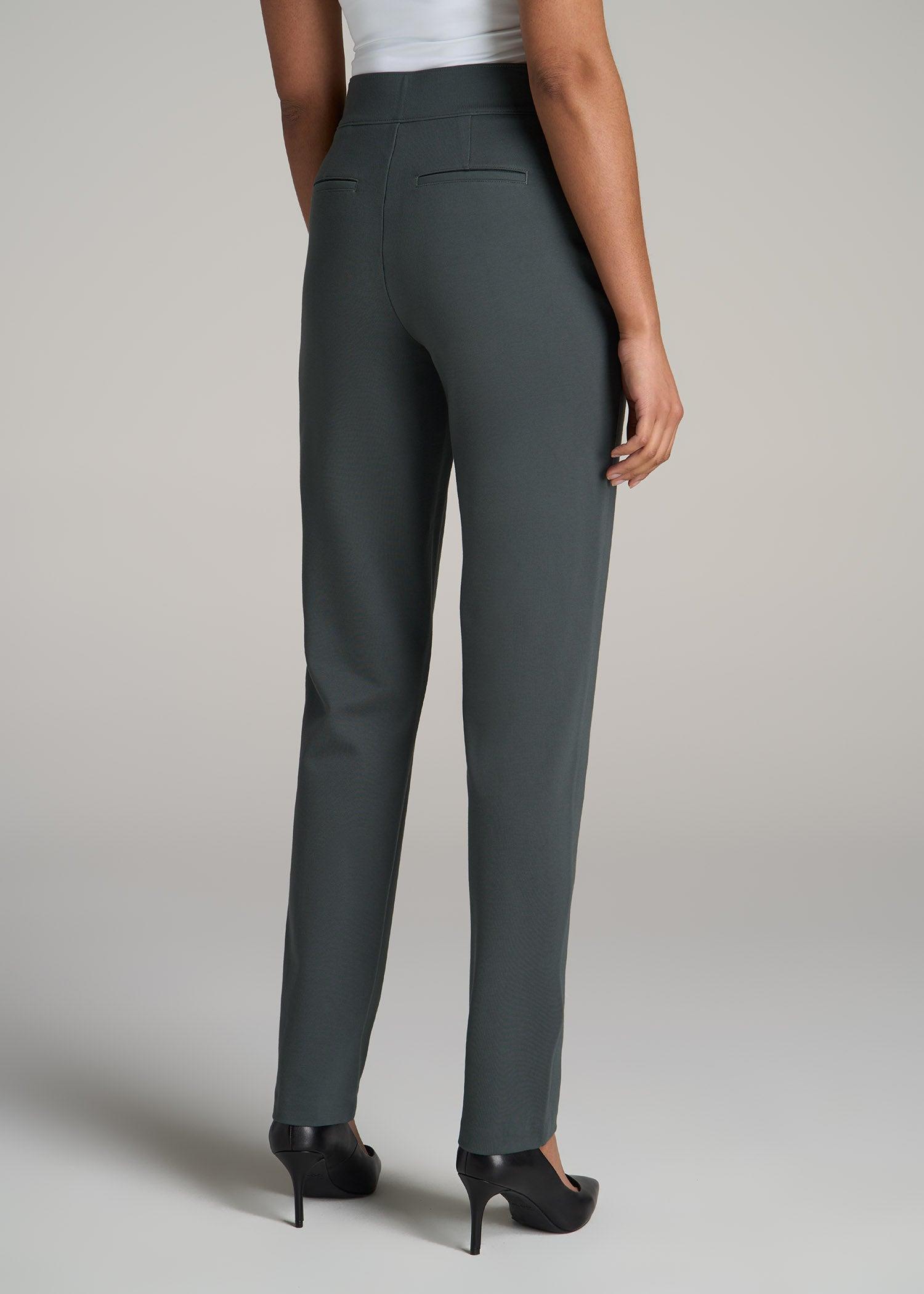 Pull-on Slim Dress Pants for Tall Women in Soft Green Female Product Image