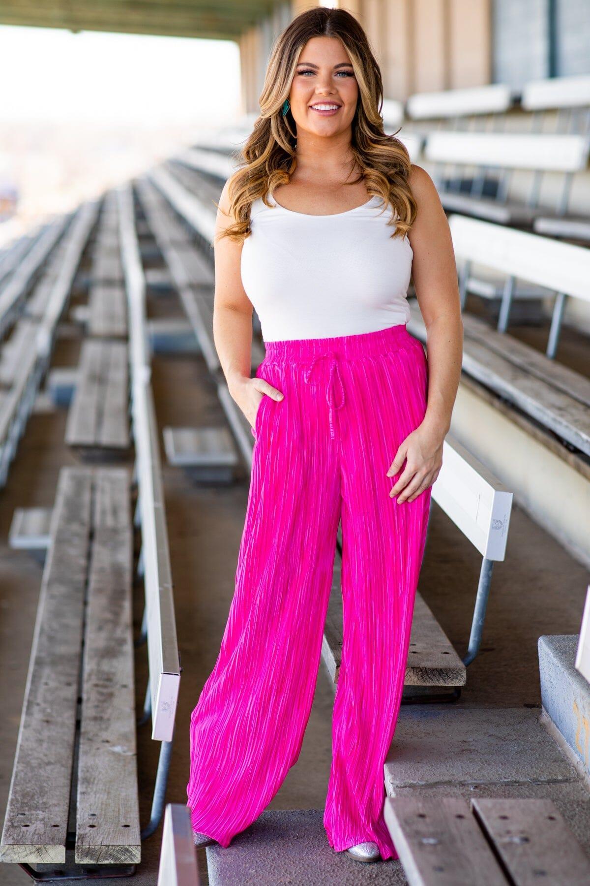 Hot Pink Crystal Pleat Top and Pants Set Product Image