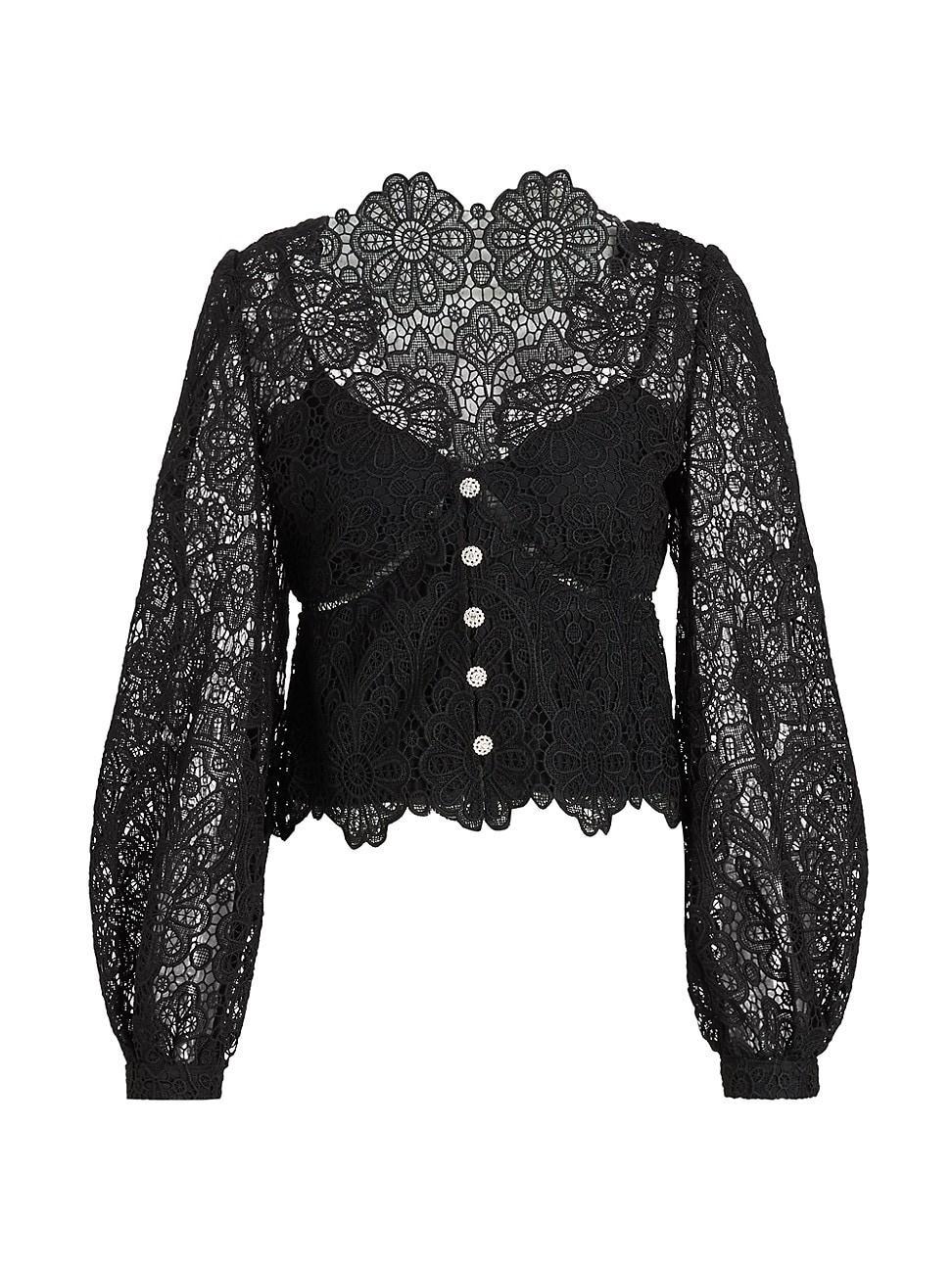 Womens Lace Puff-Sleeve Blouse Product Image