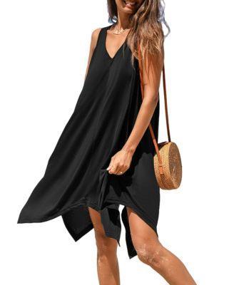 Womens Black Jersey Handkerchief Hem Cover-Up Dress Product Image