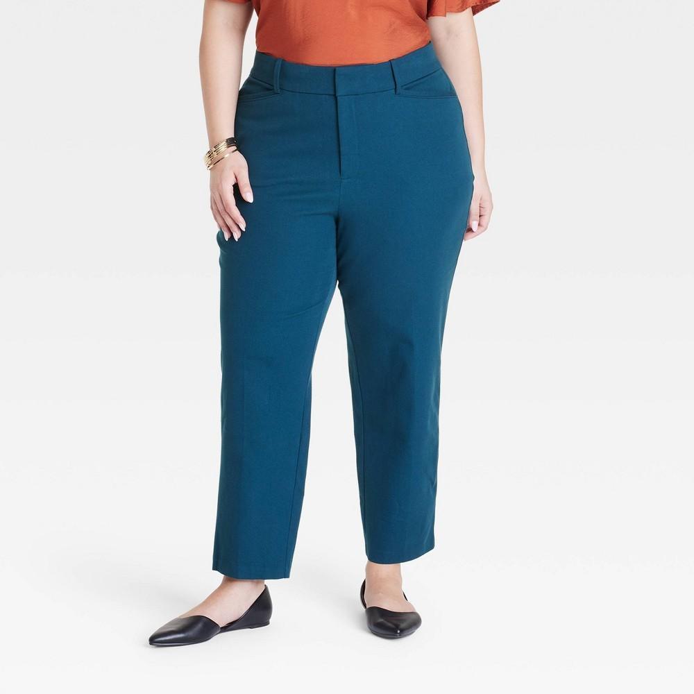 Womens High-Rise Straight Leg Trousers - Ava & Viv Teal Blue 16 Product Image