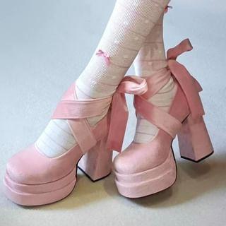 Lace-Up Platform Chunky Heel Pumps Product Image