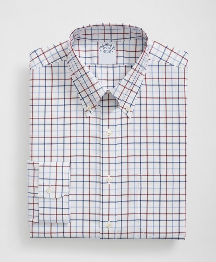 Big & Tall Stretch Supima® Cotton Non-Iron Pinpoint Oxford Polo Button Down Collar, Multi Windowpane Dress Shirt Product Image