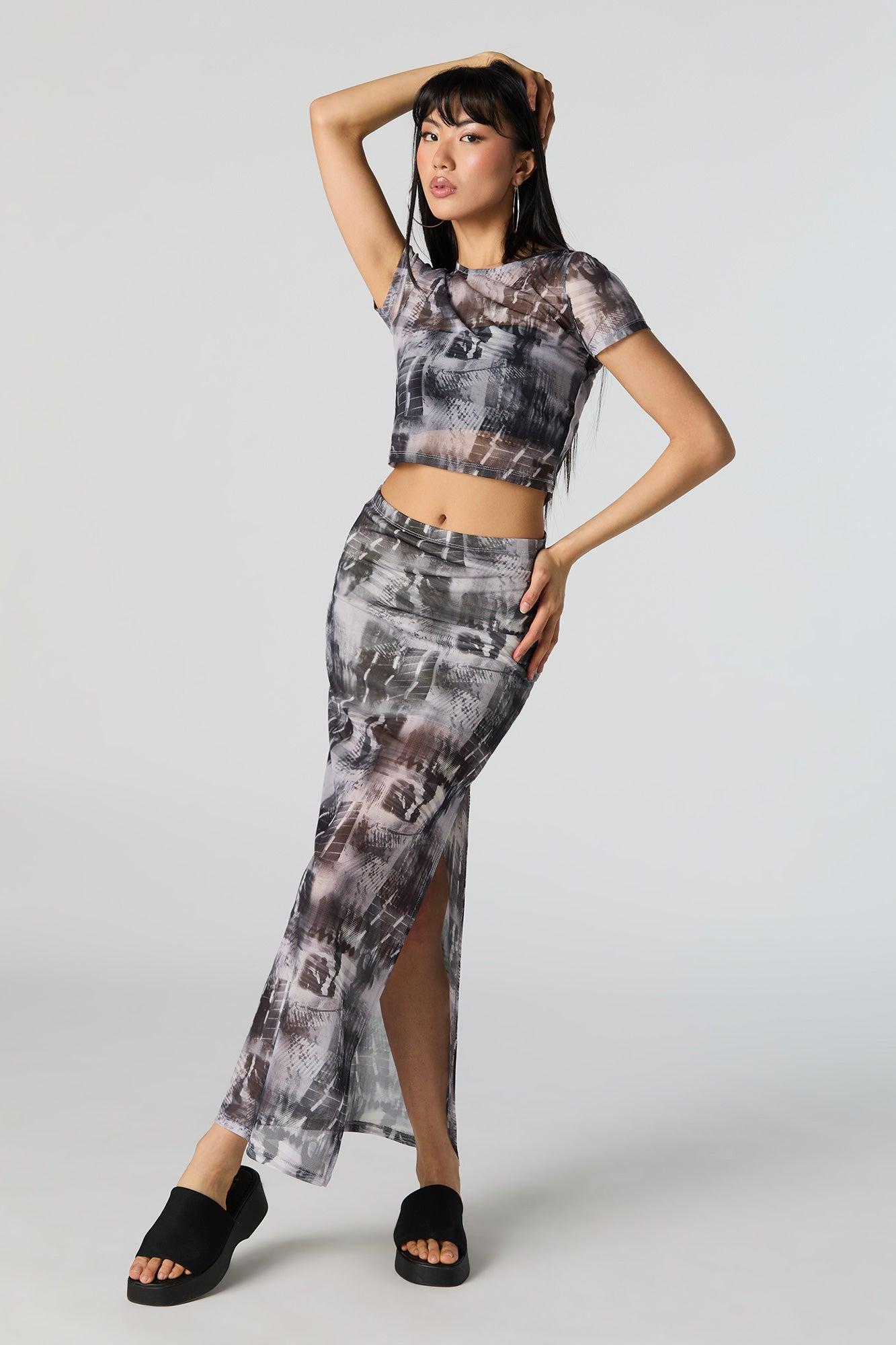 Abstract Mesh Slit Maxi Skirt Female Product Image